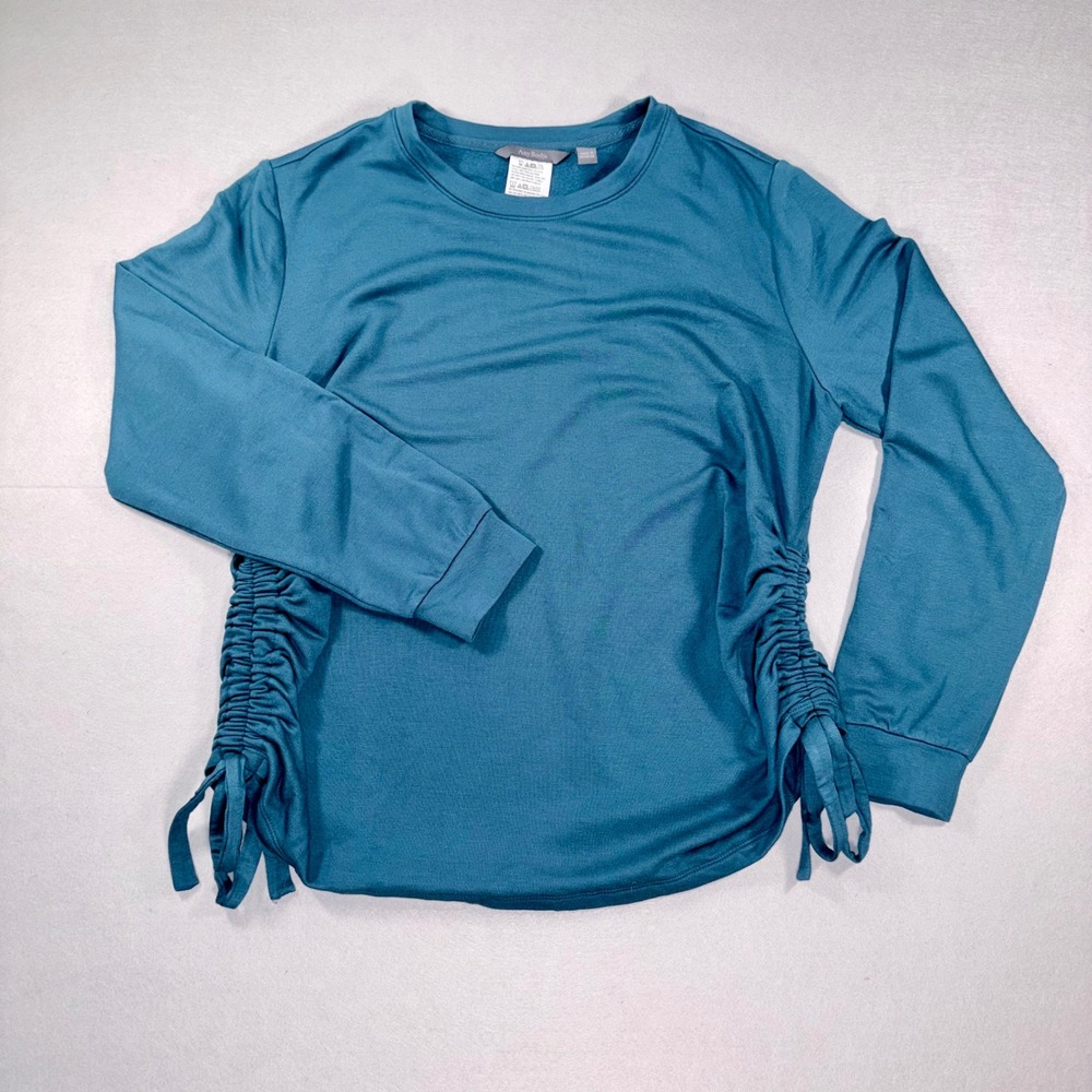 AnyBody Women Teal Blue Ruched Side Drawstring Long Sleeve Top Size Medium